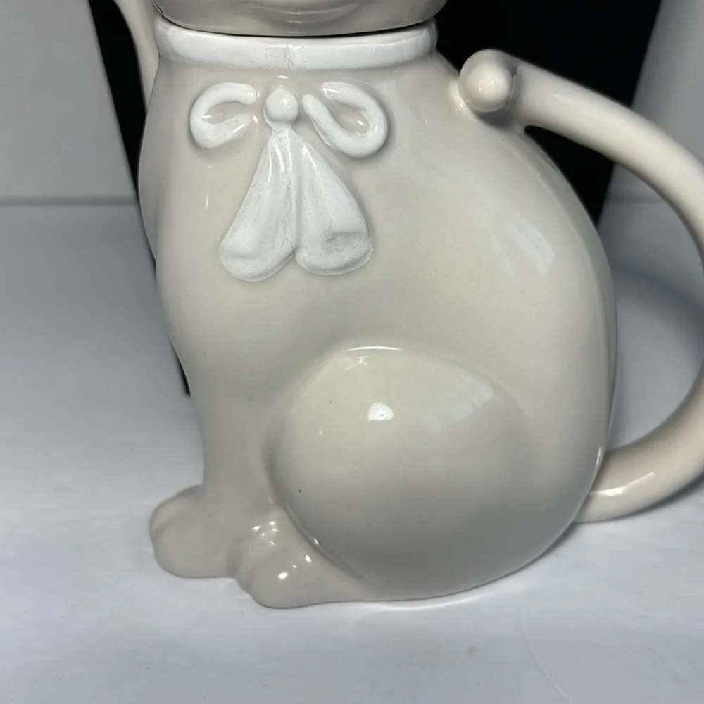 VTG Cat Lidded Teapot By Crowning Touch Collection Japan White 6 5/8” Ceramic - Picture 3 of 10